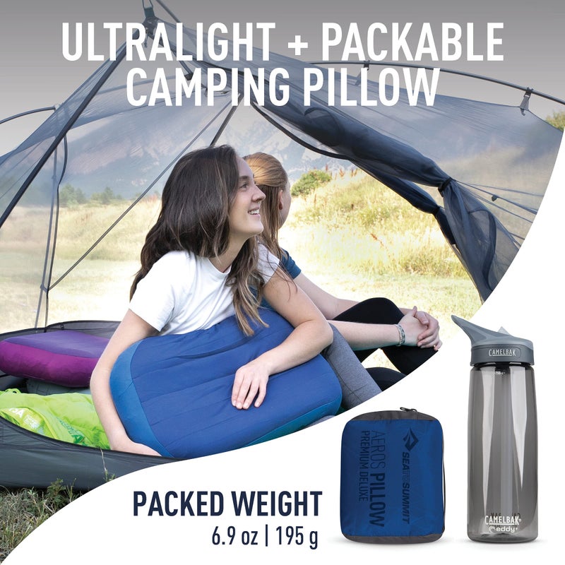 Sea to Summit Aeros Premium Inflatable Travel Pillow, Deluxe (22 x 14), Navy Blue - Image 2